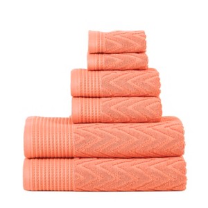 Chevron Zero Twist Cotton Solid and Jacquard Hand Towel Set of 6 by Blue Nile Mills - 1 of 4