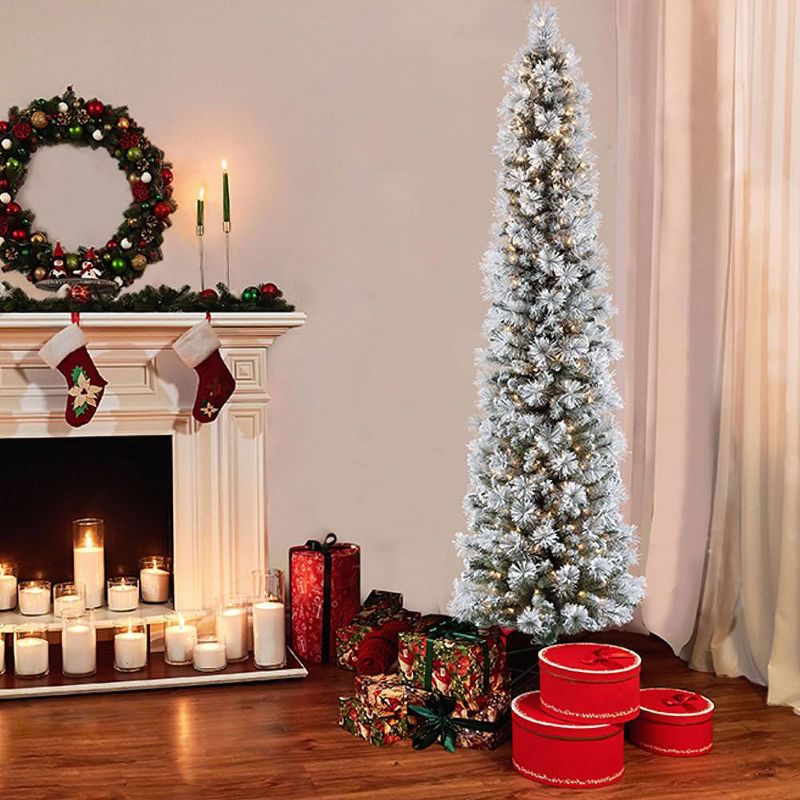 6.5ft Pre-Lit Flocked Portland Pencil Artificial Christmas Pine Tree - Puleo, 3 of 5