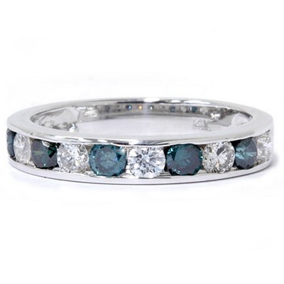 Pompeii3 1ct Channel Set Blue & White Diamond Ring 14K White Gold
