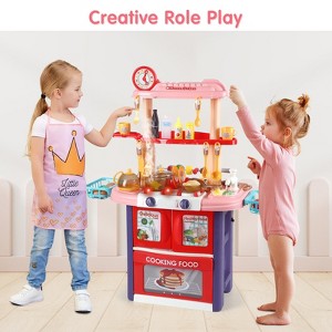 2-In-1 Children's Kitchen Toy Set and Barbecue Set, Children's Play Kitchen with Game Sink,Bamboo Tableware Storage Box, Knife and Fork Storage Rack - 1 of 4