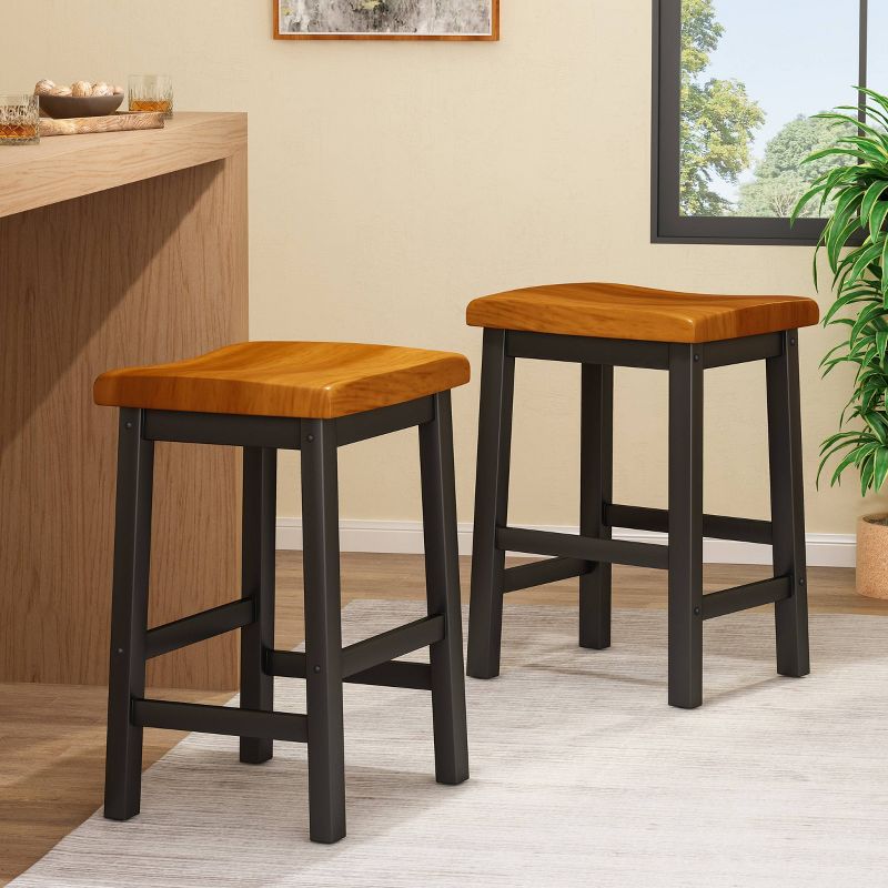 Set of 2 Pomeroy 24&#34; Counter Height Barstool Wood/Walnut - Christopher Knight Home, 1 of 6