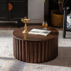 Sapphtopaz Round Lift-Top Coffee Table with Handcrafted Relief Wooden Tea Table with Hidden Storage Versatile Center Table for Living Room - 1 of 4