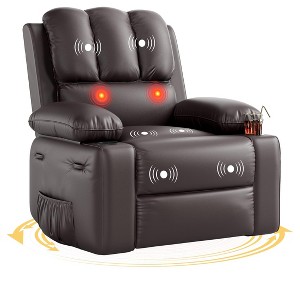 Oversized 27" Recliner Chairs with Heat and Massage - 360° Swivel Lazy Recliner Chair for Adults- Manual Rocking Chair with Cup Holder - 1 of 4