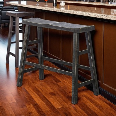 Rena Bar Height Bench, Angled Legs, 33 Inch Rustic Black Mahogany Wood -BM325439 Black