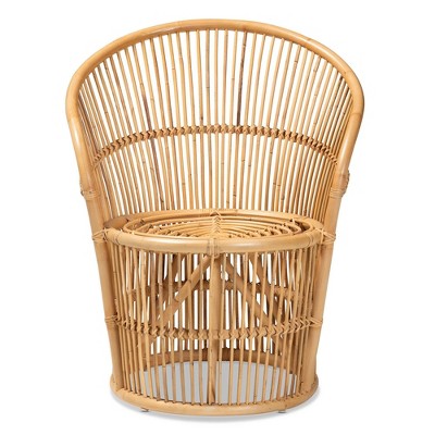 Narva 25" Brown Leather and Rattan Handcrafted Accent Chair