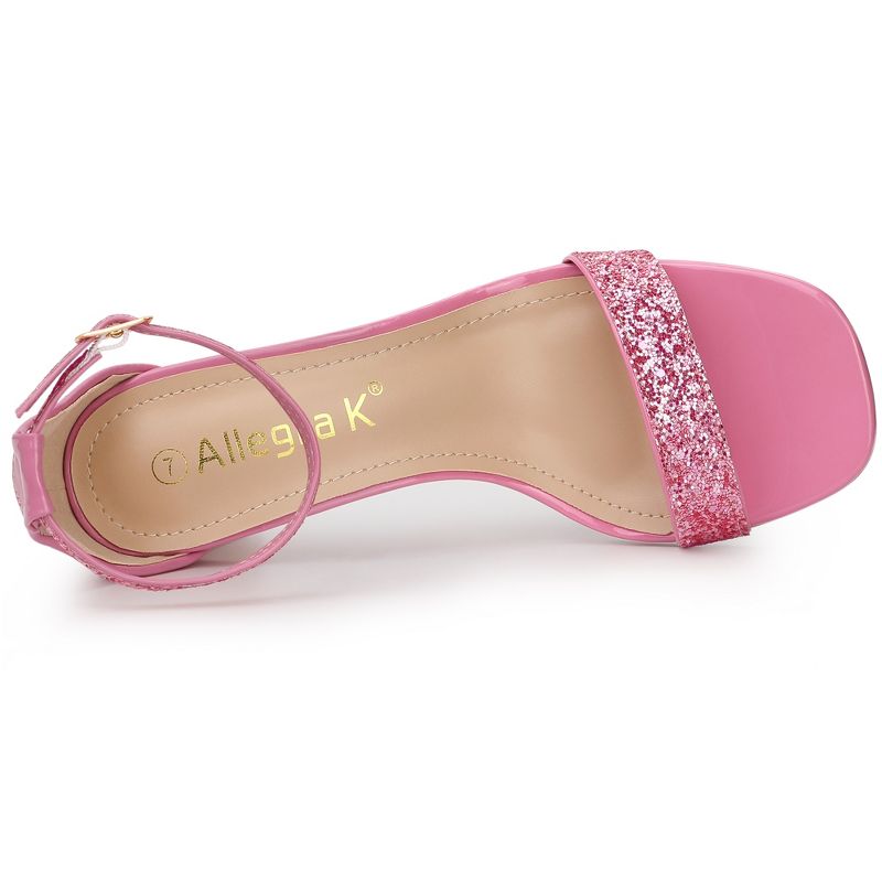 Allegra K Women's Glitter Square Toe Ankle Buckle Strap Chunky Heels Sandals, 4 of 7