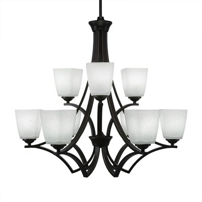 Toltec Lighting Zilo 9 - Light Chandelier in  Dark Granite with 4.5" Square White Muslin Shade