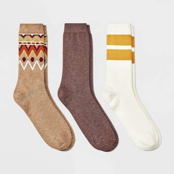 Men's Striped Autumn Fairisle Crew Socks 3pk - Goodfellow & Co™ Tan/Brown/Yellow 6-12