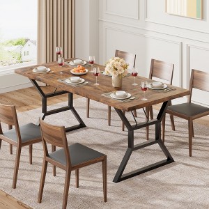 ODK 70.9" Large Dining Room Table for 6, Rectangular Kitchen Table with Heavy Duty Metal Legs, Farmhouse Wooden Dining Table for Big Family - 1 of 4