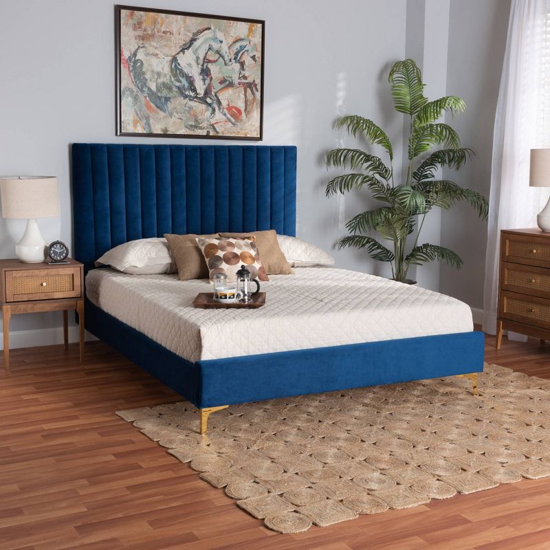 Serrano Velvet Fabric Upholstered and Metal Platform Bed - Baxton Studio, 3 of 10