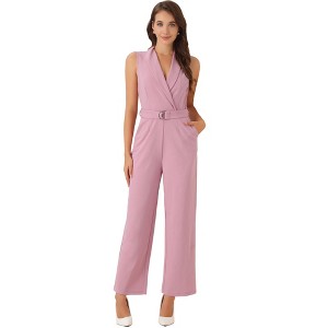 INSPIRE CHIC Women's Casual Sleeveless Shawl Collar Office Belted Cropped Jumpsuit - 1 of 4