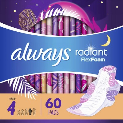 Always Radiant Pads Overnight Absorbency - Scented - Size 4 - 60ct
