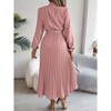 Women's Mock Neck Belted Pleated Midi Dress - Long Sleeve Flowy Swing Dress for Formal & Casual - 4 of 4