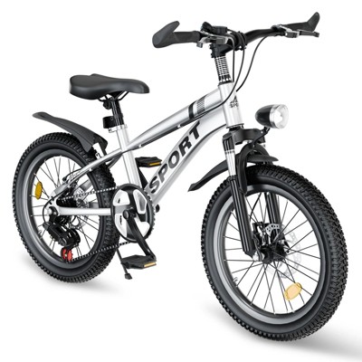 INFURNIC Bicycles 24 Inch Kids Mountain Bike with 7 Speeds and Dual Disc Brakes for Boys and Girls, Silver, 62.4"*25"*39"