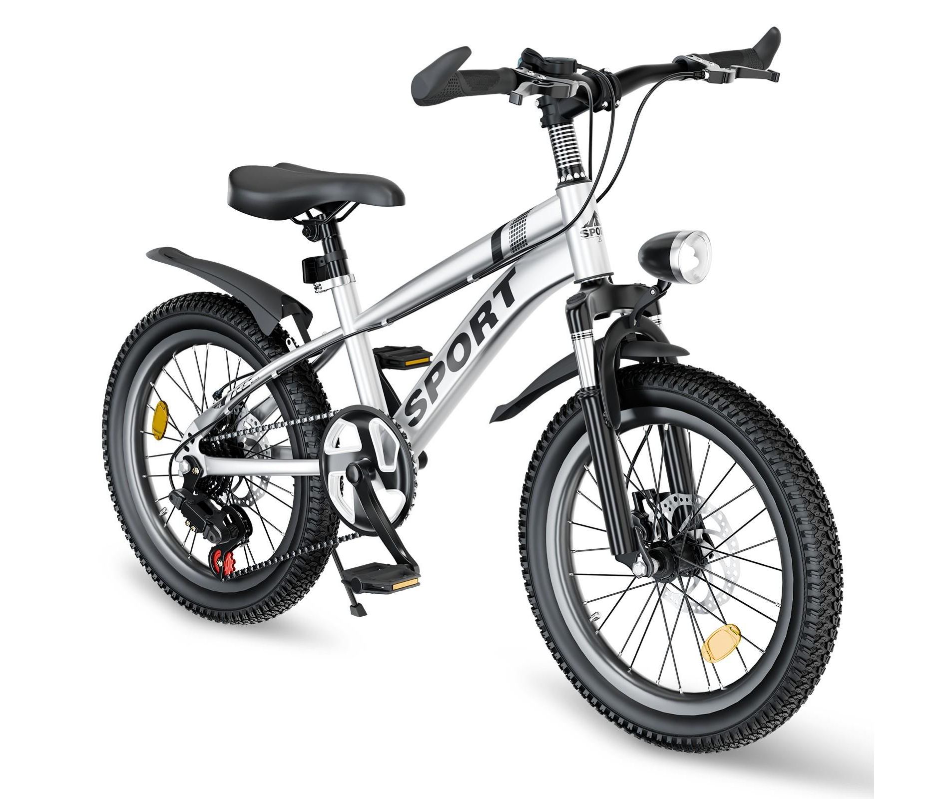 INFURNIC Bicycles 24 Inch Kids Mountain Bike with 7 Speeds and Dual Disc Brakes for Boys and Girls, Silver, 62.4"*25"*39"