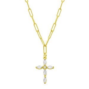 Adornia 14k Gold Plated Paperclip Cubic Zirconia Cross Necklace - 1 of 3