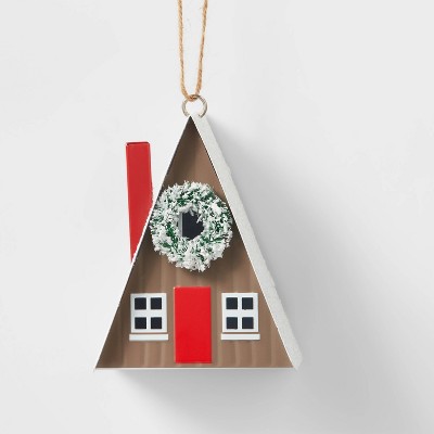 Metal House with Wreath Christmas Tree Ornament Brown - Wondershop™