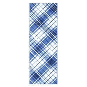 2'x6' Washable Modern Plaid Living Room Rugs, Geometric Checkered Soft Bedroom Carpet, Non Slip Large Dining Room Rugs, Blue - 1 of 4