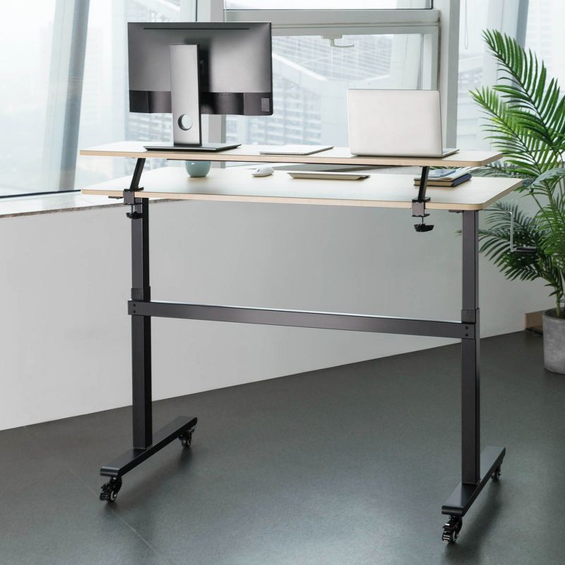 Tranzendesk Standing Desk with Clamp-On Shelf - 55" Sit to Stand Workstation with 55” Monitor Stand – Maple - Stand Steady, 4 of 13