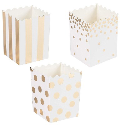 60-Pack Mini Popcorn Boxes - 16oz Small Paper Popcorn and Candy Favor Boxes, Gold Foil Polka Dots, Stripes, Confetti Designs, Baby Shower, 3x4x2.8"