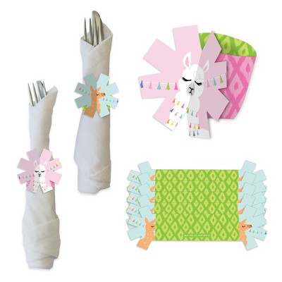 Big Dot of Happiness Whole Llama Fun - Llama Fiesta Baby Shower or Birthday Party Paper Napkin Holder - Napkin Rings - Set of 24