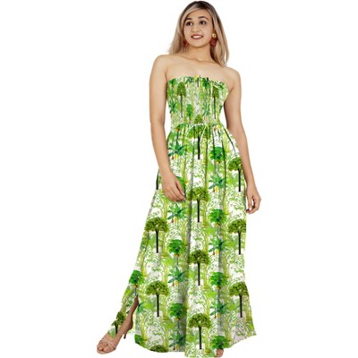 HAPPY BAY Women's House Daily Routine Evening Wear Holiday Flowy Backless Maxi A Line Casual Slit Party Strapless Tube Top Dress One Size Green, Tree