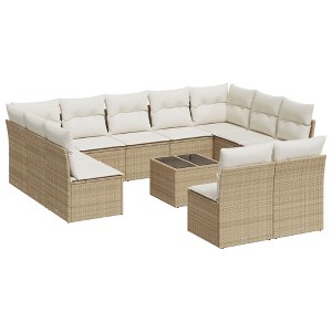 vidaXL 12 Piece Patio Sofa Set with Cushions Beige and Cream Poly Rattan - With Table - 1 of 4