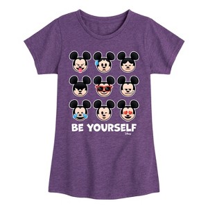 Girls' - Disney - Mickey Mouse Emojis Be Yourself Fitted Short Sleeve Graphic T-Shirt - 1 of 4
