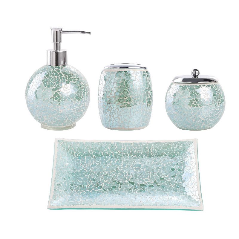 WHOLE HOUSEWARES Bathroom Accessory Set, 4-Piece Decorative Glass, Turquoise, 1 of 7