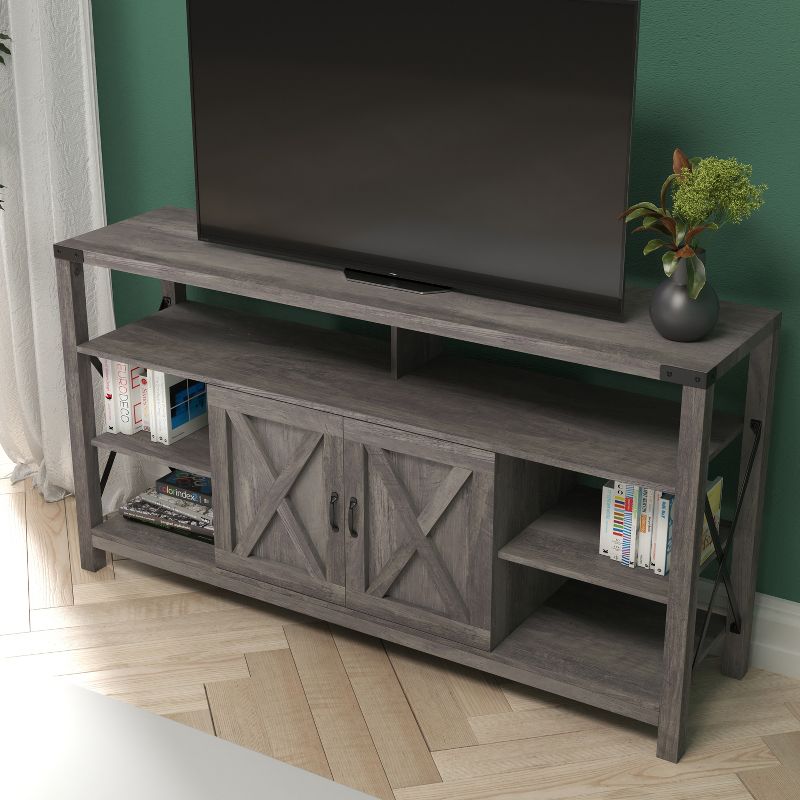 Emma and Oliver Modern Rustic Farmhouse Media Console Cabinet with Spacious Open and Closed Storage, 4 of 10