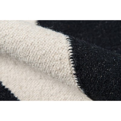 Black and Ivory Geometric Handmade Wool Area Rug, 2' x 3'