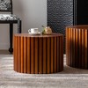 NicBex Set of 2 Round Handcrafted Relief Coffee Table for Living Room,Cylinder End Table for Small Space,Accent Side Table - 4 of 4