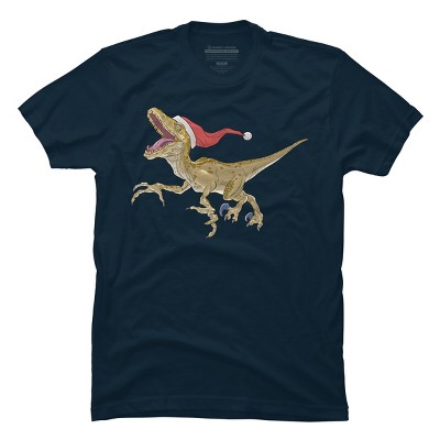 Men's Design By Humans Christmas Velociraptor By Ayota T-Shirt