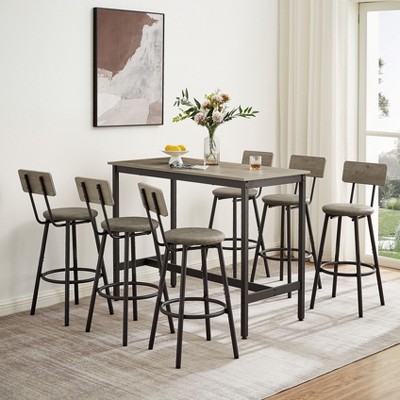 NicBex Dining Table Set for 6 Dining Room Table Set Long Bar Table with 6 PU Bar Stools Counter Height Dining Table Set for Dining Room