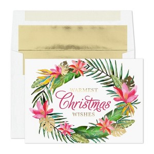 Masterpiece Studios Warmest Wishes 16-Count Christmas Cards, Tropical Wreath, 7.87" x 5.62" (978700) - 1 of 1