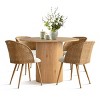 41.5" Dining Set for 4,Pedestal Black Round Dining Table with 4 Upholstered Double Layer Rattan Dining Chair for Farmhouse Dining Room-Tanpinhause - 2 of 4