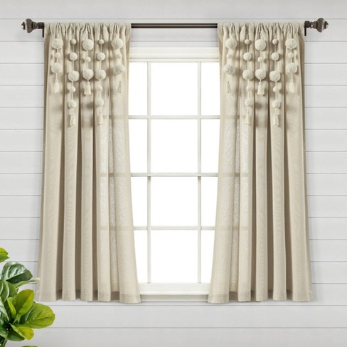 Boho Pom Pom Tassel Linen Window Curtain Panel - Lush Décor - image 1 of 4