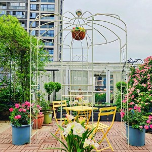 Dolonm Metal Garden Arch Iron Garden Arbors Gazebo Dia 81.3'' x 114.2'' High Birdcage Shape Pergola Pavilion for Wedding Ceremony Cream White - 1 of 4