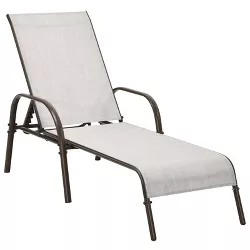 Tangkula Outdoor Chaise Lounge Chair Adjustable Reclining Bed with Backrest& Armrest Gray
