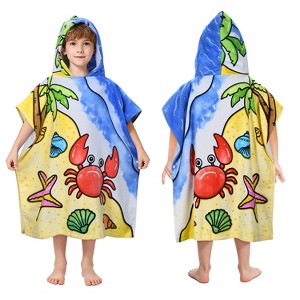 Catalonia 100% Cotton Kid's Crabs Hooded Bath Towel for Girls Boys Aged 2-6, Absorbent Toddler Towel Cape, Changing Robe for Pool Beach Bathroom - 1 of 4
