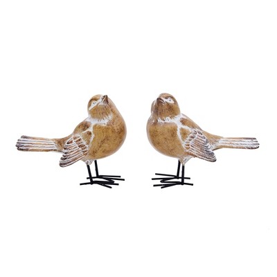 Transpac Resin Brown White Bird Metal Legs Set of 2 Home Decorations Spring