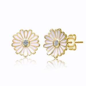 Guili Teens Blooming Daisy Flower Stud Earrings in 14k Gold Plating with White Enamel & Cubic Zirconia, A Charming & Feminine Floral Accent - 1 of 3