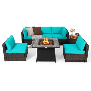 Tangkula Set of 7 Patio Furniture Set w/ 35" Propane Gas Fire Pit Table & Waterproof Cover - 1 of 4