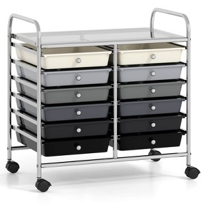 Costway 12 Drawers Rolling Cart Storage Scrapbook Paper Studio Organizer Bins Gray - 1 of 4