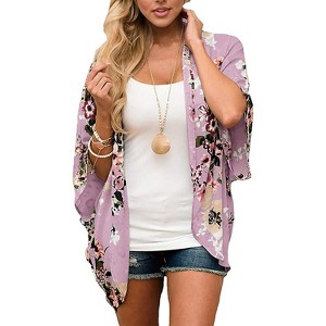 Haute Edition | Women's Lightweight Summer Cardigan Cover Up in Leopard and Floral - 1 of 3