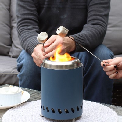 Blue Stainless Steel Tabletop Smokeless Fire Pit with Foldable Legs