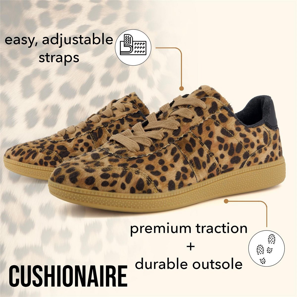 Женские кроссовки CUSHIONAIRE Bravado Women’s Leopard Print Lace-Up Sneakers – Stylish Everyday Shoes with Cushioned Comfort Leopard Fabric 7.5 — фото 4