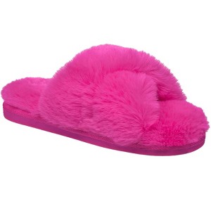 Aeropostale Women's Fuzzy Criss Cross House Slippers with Cushioned Comfort - 1 of 4