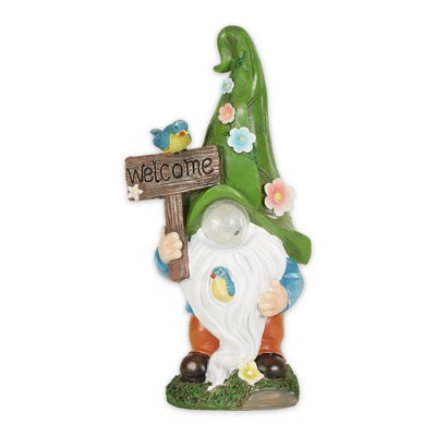 16" Polyresin Gnome with Glowing Nose and Welcome Sign Solar Statue - Zingz & Thingz