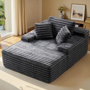 AMERLIFE 67" Chaise Lounge Sofa, No-Assembly Faux Fur Sleeper for Living Room or Apartment - 1 of 4